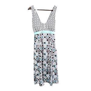 Ascend Rip Tide Halter Dress Geo Floral Print Aqua Purple Size M Feminine Casual